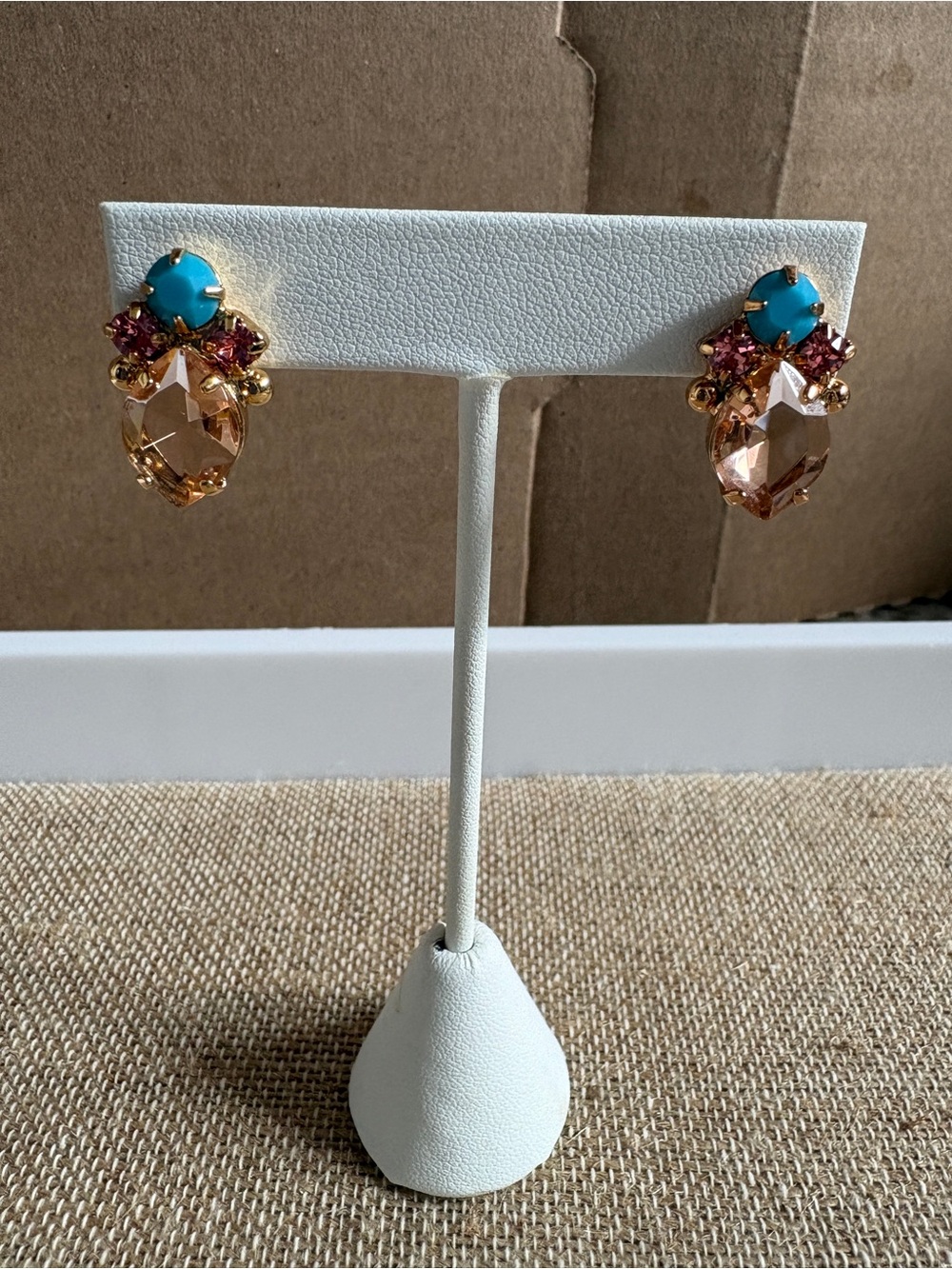 Sorrelli Peach/Pink Crystal & Turquoise Stud Earrings